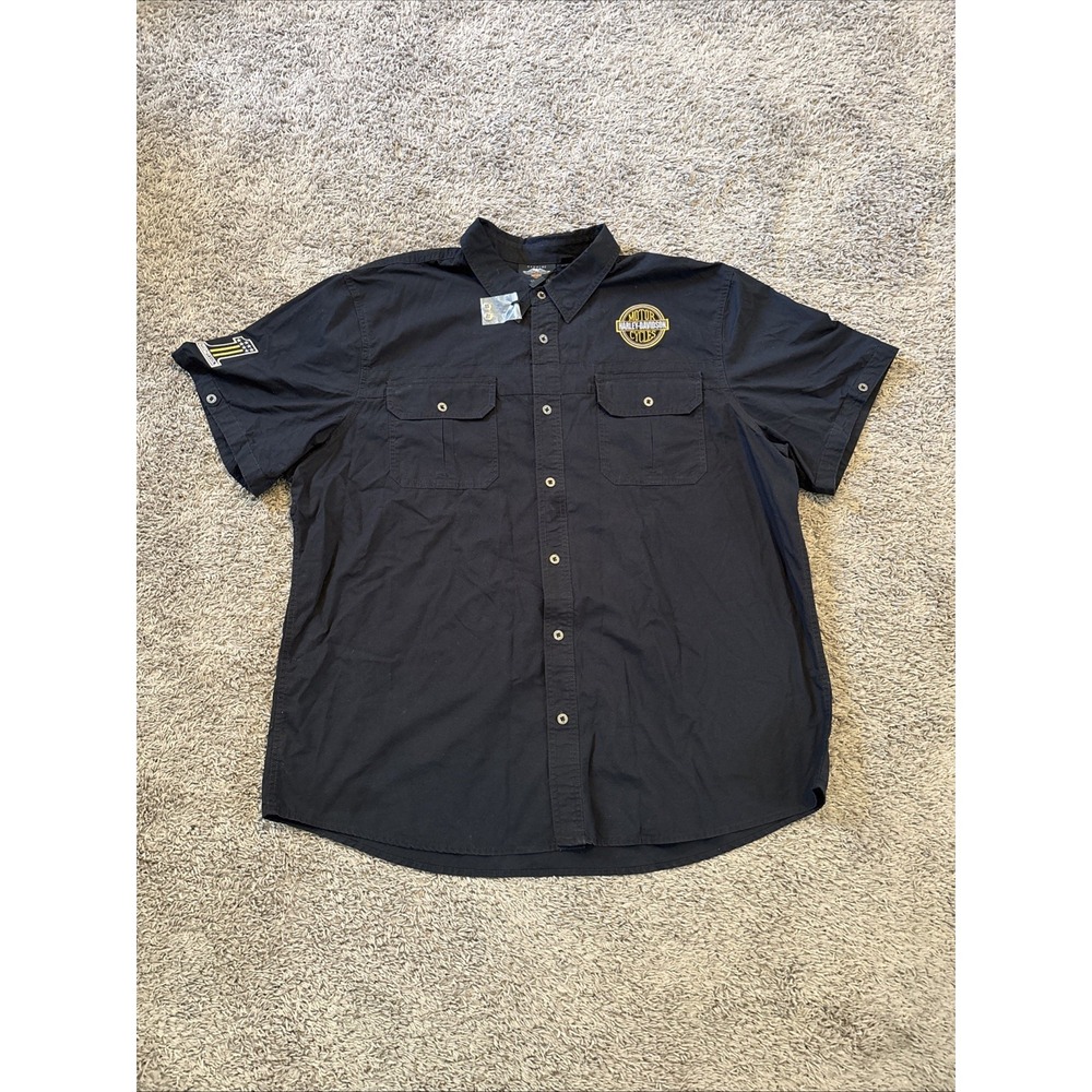 Harley Davidson Motorcycle Short Sleeve Button Up Shirt Men's Racing 3XL Black